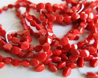 Faux Coral Czech Glass Beads 5 x 3 mm, Red Hots Candy Glass Orange Tomato Red Small Glass Beads for Jewelry Making