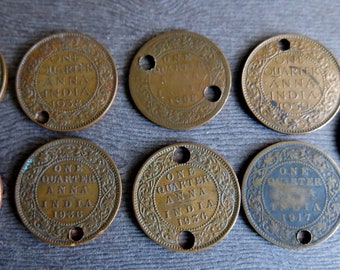 Vintage India One Quarter Anna Coins and Paisa Coins With Holes for Jewelry, Clothing Embellishment