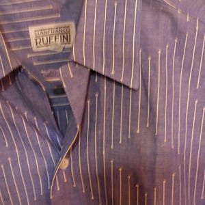 Vintage Gianfranco Ruffini Men's Shirt, Diamond Stripe Pattern, Short Sleeve Cotton Retro Designer