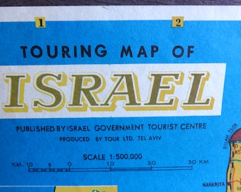 Vintage Map ISRAEL Touring Map by Tour Ltd Tel Aviv, Israeli Govt Tourist Centre, 1950s Map Graphics