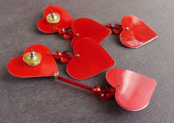 Vintage 1980s CONCEITS Red Heart Earrings, Valent… - image 4