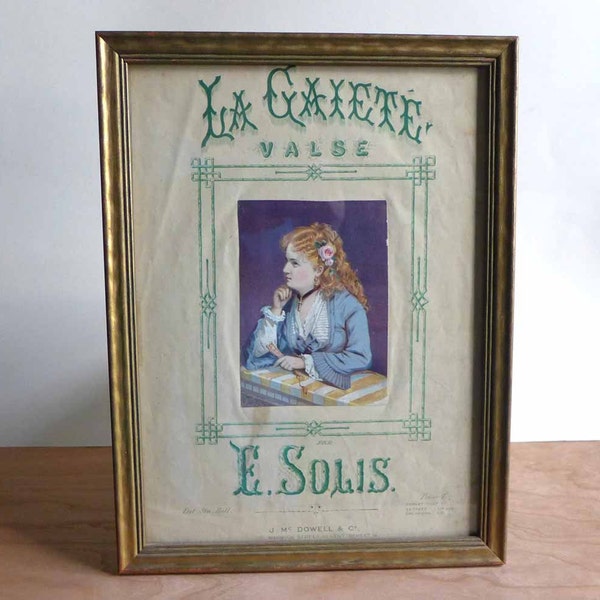 Framed Antique Victorian Sheet Music La Gaiete Valse Gaiety Waltz by E. Solis Costume Plate pub. J McDowell London, Victorian Lady Print