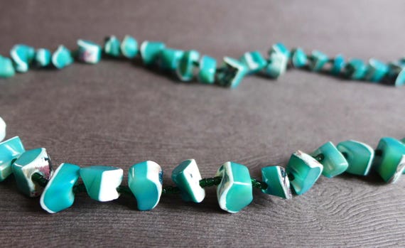 Vintage Teal Aqua Blue Shell Necklace, Bohemian H… - image 2