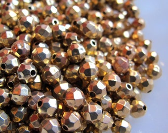 Shiny Gold Plastic Faceted Beads 6MM Lot of 50, Lightweight Gold Beads for Costumes, Jewelry, Millinery