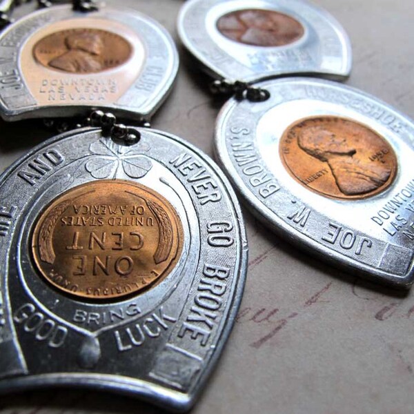 Vintage 1958 Penny Joe W Brown Horseshoe Club Las Vegas Nevada Souvenir Keychain, Gambling Casino Nevada Nightclub Memorabilia