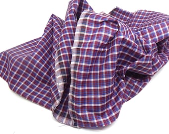 Vintage Crisp Burgundy Blue White Polyester Plaid 2 Yards 44 Inches Wide, Lightweight Small Scale Plaid for Clothing, Shirt, Dress