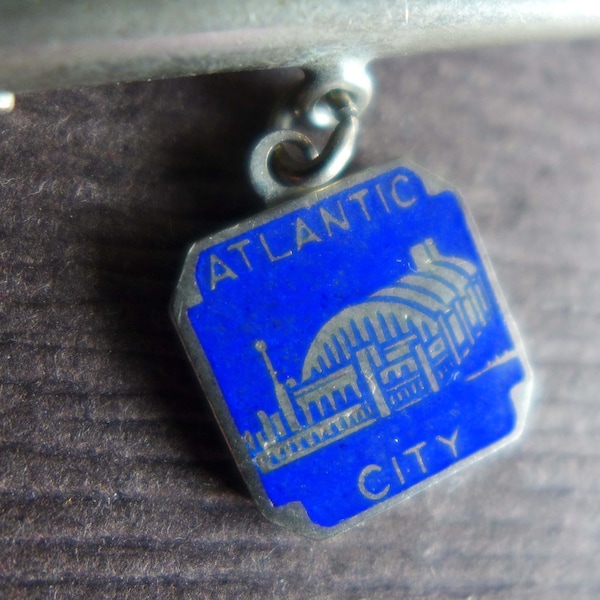 Vintage Atlantic City Convention Hall Souvenir Pin, Blue Enamel New Jersey Brooch, Jersey Shore Souvenir Atlantic City Gift