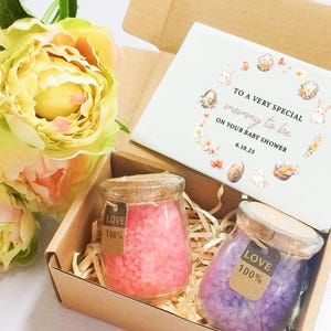 Futura mamma, scatola regalo con sali da bagno personalizzati, sali da bagno colorati, biglietto per baby shower, bagno con sali da bagno, regalo per battesimo, regalo per futura mamma