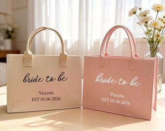 Personalized Bride To Be Felt Tote Bag, Wedding Gift Bag, Custom Name Tote, Bridal Shower Gift, Bachelorette Gift Bag, Bride Tote Bag