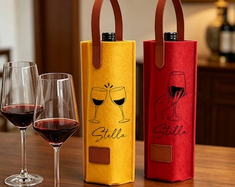 Custom Bachelorette Party Wine Tote Bag,Personalized Felt Wine Bottle Carrier with Leather Handle, Bridesmaid Gift for Wedding