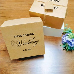 Custom Kraft Wedding Favor Boxes, Personalized with Names and Date, Ideal Gift Box for Bridal Shower, Engagement Party Gift Boxes