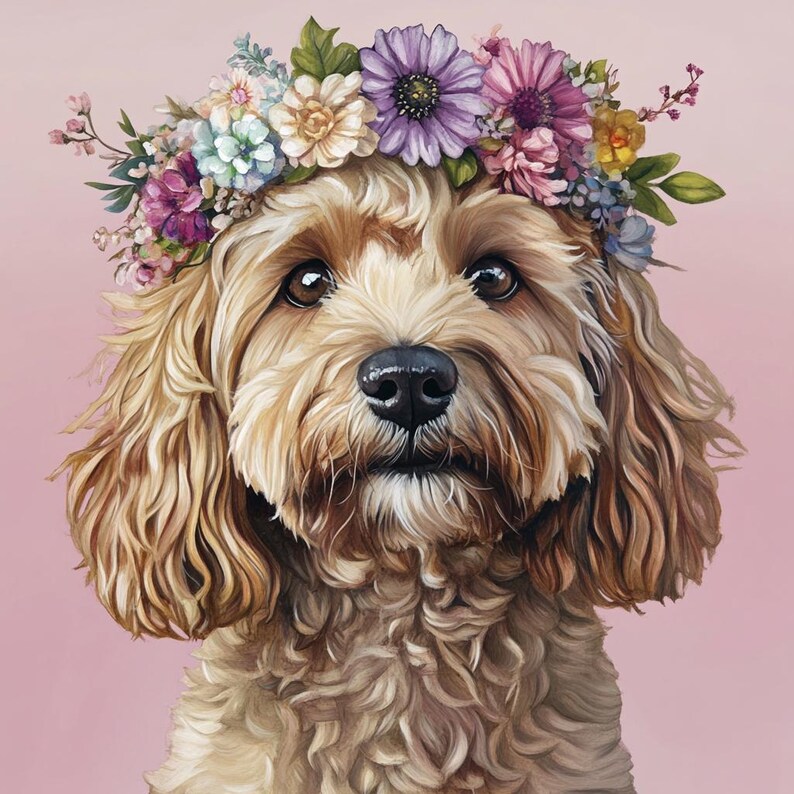 Watercolour Cockapoo Floral Digital Art - Etsy