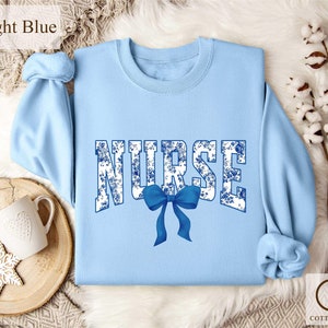 Toile De Jouy Nurse Sweatshirt, Nurse Toile Bow Shirt, Nurse Sweater, Nurse Coquette Shirt, Registered Nurse Shirt, Nurse Ribbon Shirt