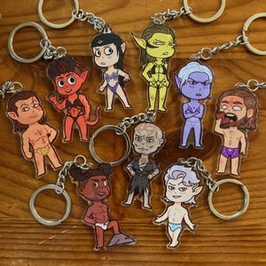 Baldy Gays-sleutelhangers (inclusief peuken) schattige chibi larion dnd d&d