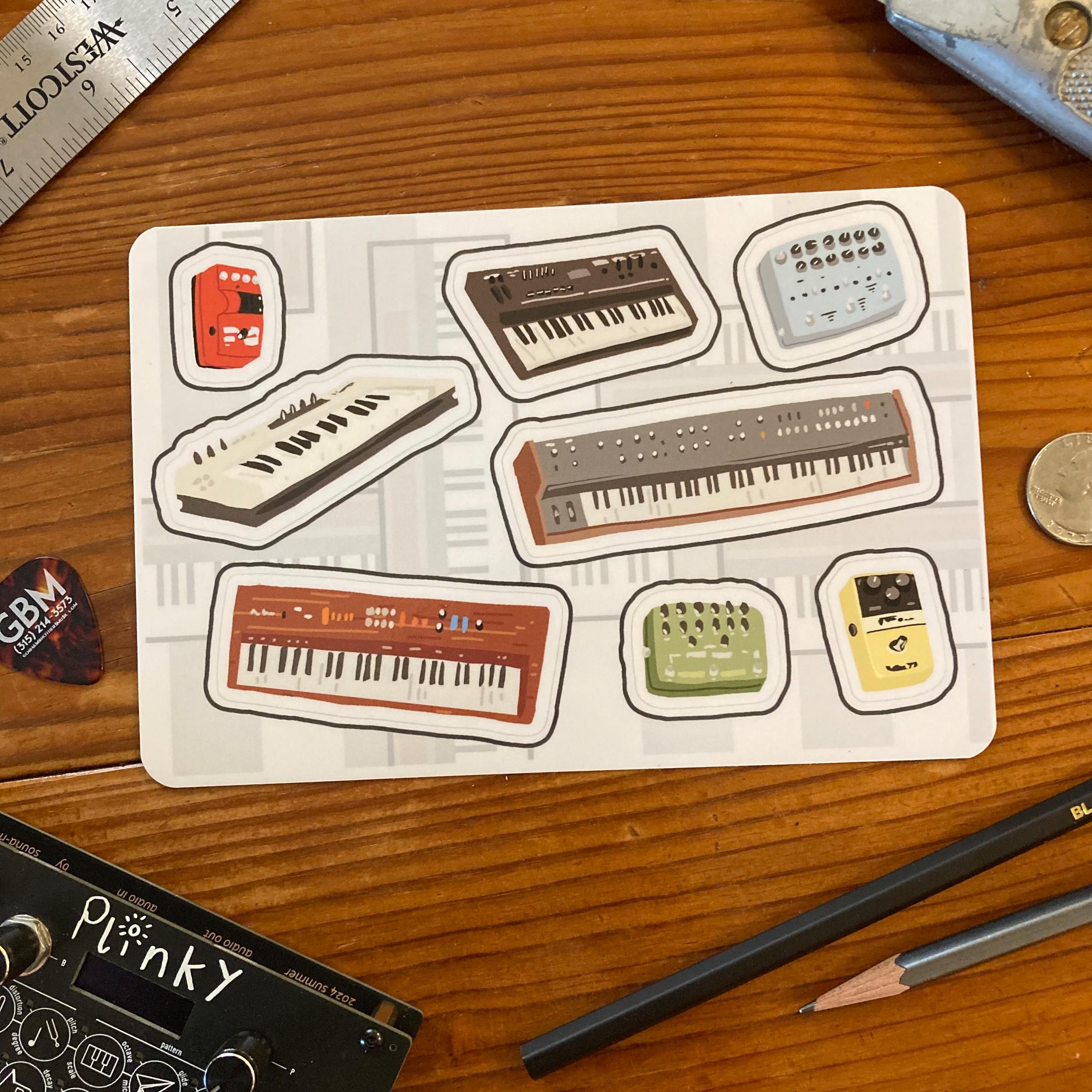 Synth Line Sticker Keyboard Synths & Pedals Sticker Sheet: Waterproof Vinyl (5x7) - Etsy