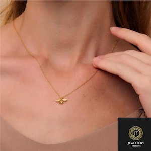 Real 925 Sterling Silver Bee charm necklace, Gold plated Bee pendant necklace, nature inspired gift
