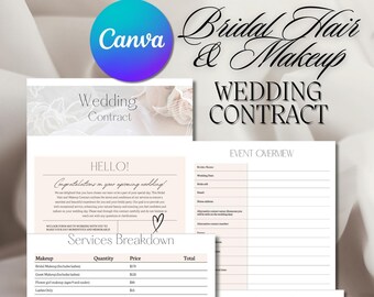 Bridal Hair and Makeup Service Agreement for Brides, Wedding Contract, Freelance Hairstylist, Makeup Artist, Editable on CANVA, Freelance