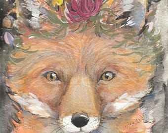 September fox, fox art, fox painting, fox gift