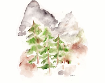 Yellowstone national park, national park watercolor, pine tree watercolor, watercolor art