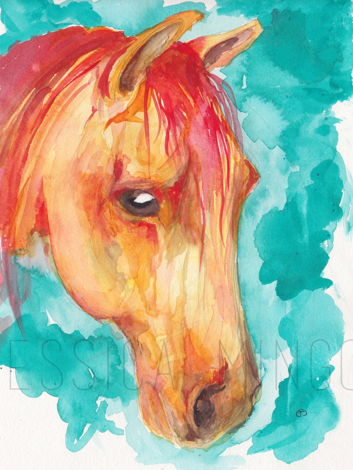 Orange Horse Watercolor Horse Wild Pony Painting Wild Horse Etsy