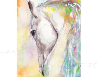 Sundance Horse, Watercolor Horse, Wild Pony Painting, Wild Horse Print, Watercolor Pony, Colorful Horse Painting, unicorn, mythical horse