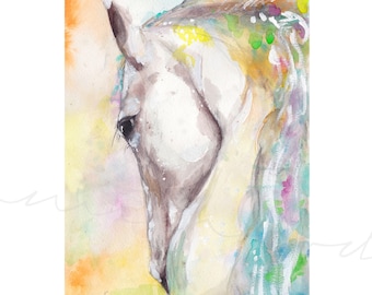 Sundance Horse, Watercolor Horse, Wild Pony Painting, Wild Horse Print, Watercolor Pony, Colorful Horse Painting, unicorn, mythical horse