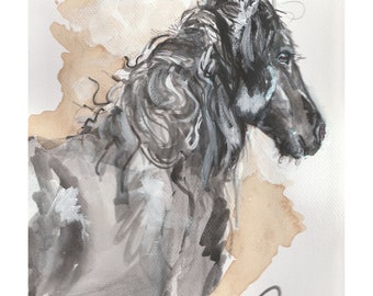 Horse painting, impressionistic horse painting, painting of horse, horse sketch, movement