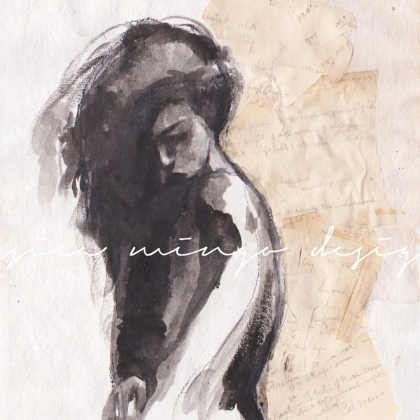 Black and White Woman Art Print, Modern Lady Painting
