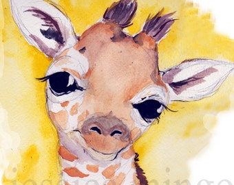 Stampa artistica ad acquerello di una giraffa: illustrazione firmata per la cameretta dei bambini (8,5x11)