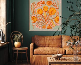 Thistle in Desert Hues, boho art, boho terracotta, terracotta paint colors