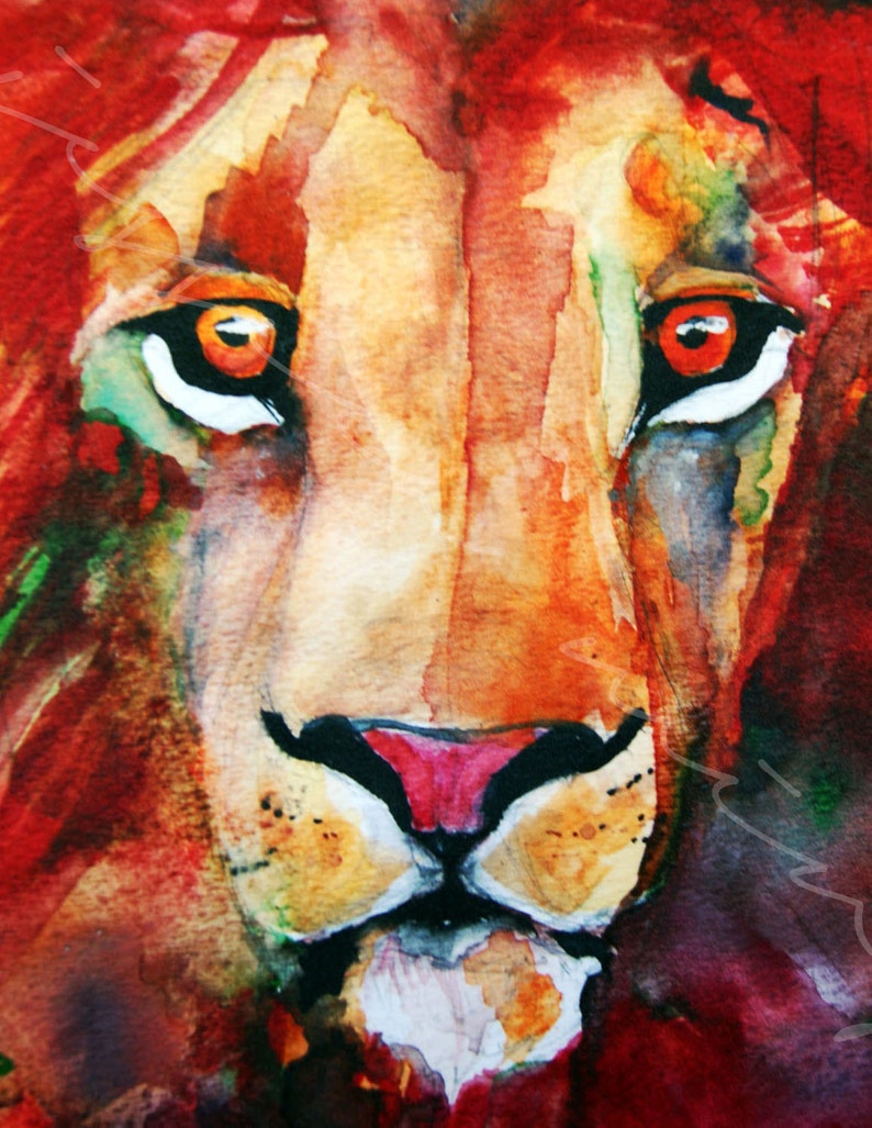 Soulful Lion Print Watercolor Painting Lion Print Lion Art Etsy