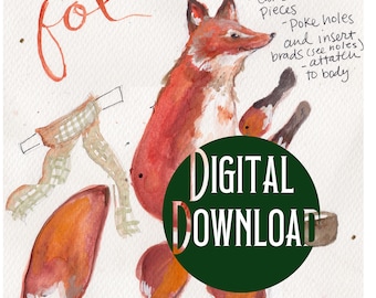 Fletcher Fox downloadable paper doll, paper doll, printable paper doll, jointed paper doll, fox printable, fox doll, whinmsical