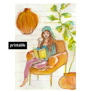 IMPRESSION d'art pour prendre soin de ses plantes et café, décoration de chambre, chambre d'adolescent, téléchargement numérique, oeuvre d'art pour fille en téléchargement immédiat, imprimable, soins personnels,