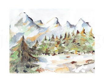 Berglandschaft, neutral, neutrale Dekor, neutrale Aquarell, schöne Aquarell-Szene, Landschaft, Landschaft, neutrale Landschaft