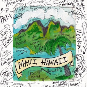 Maui geïllustreerd pictogram kaart, kaart van maui, kaart van Hawaï, kaart van maui, Hawaii, maui kaart