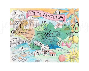 PRINT digital downloads-Ventura California map, ventura illustration, Ventura county, ventura county line