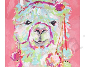 Llama love artwork, summertime llama, llama painting, llama gifts, llama christmas gifts, llama presents, llama lover, llama love