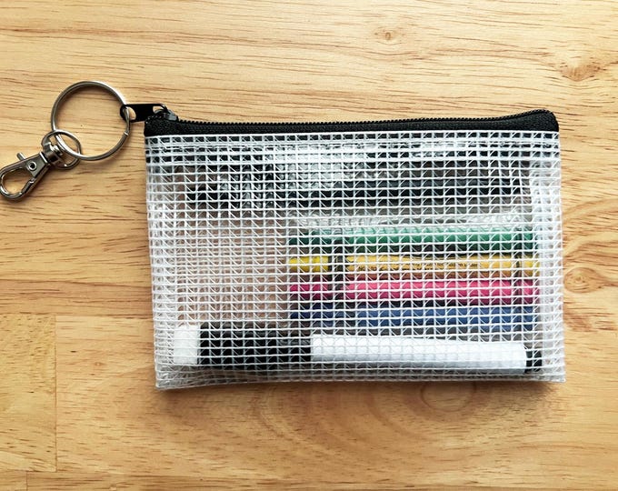 Clip-On Mini Mesh Zipper Pouch  l  Crayon, Dry Erase and Pin Zipper Pouch  l  Clear Zipper Clip-On Pouch  l  Clear Plastic Zipper Pouch