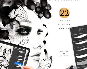 22 Ink & Watercolor brushes for Procreate, Ink Brush Set For Procreate, Alcohol Markers, Paper Textures for Procreate, Alcohol ink brushes
