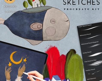 Fantazyjne pędzle do Procreate, zestaw pędzli do szkicowania, zestaw do rysowania Procreate, zestaw pędzli do ilustracji książek dla dzieci, pędzle do szkicowania bajek