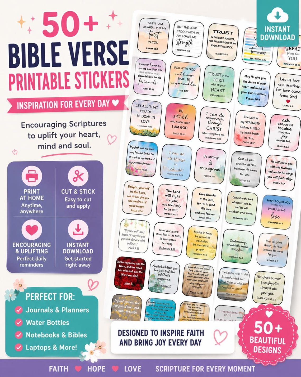 Christian Bible Verse Printable Stickers | 50+ Scripture Journal ...