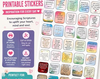 Christian Bible Verse Stickers Printable | 50+ Scripture Stickers | Faith Journal Printable | Christian Planner Stickers
