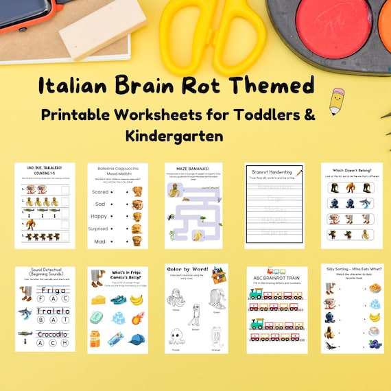 Italian Brain Rot Themed Printable Kindergarten Preschool Worksheets | Educational Pages, Busybook