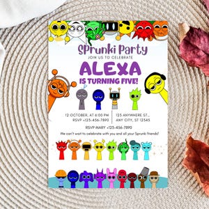 Modello di invito per festa Sprunki / Invito per festa per ragazza o ragazzo / Modello digitale modificabile DOWNLOAD IMMEDIATO