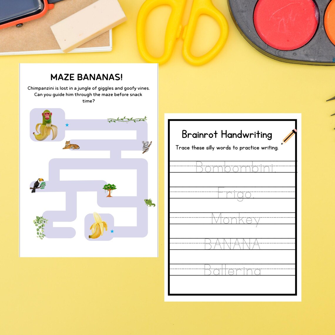 Italian Brain Rot Themed Printable Kindergarten Preschool Worksheets ...