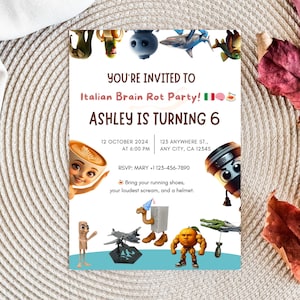 Italian Brain Rot Party Invitation Template | Girl or Boy Party Invite | Editable Digital Template INSTANT DOWNLOAD