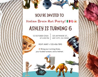 Plantilla de invitación de cumpleaños "Brain Rot" italiana / Fiesta divertida y caótica (Descarga digital)