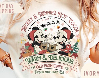 Vintage Retro Mickey Minnie Hot Cocoa Christmas Shirt, Disney Christmas Shirt, Disney Vacation Shirt, Disney Very Merry Christmas Shirt