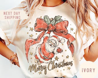 Comfort Colors® Merry Christmas Shirt, Tis the Season Shirt, Retro Holiday Shirt, Christmas Tree Shirt, Santa Shirt, Womens Christmas