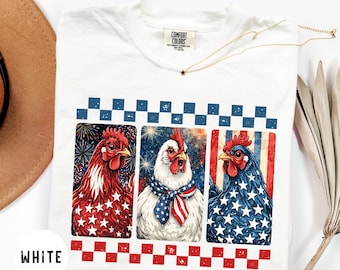 Comfort Colors® Funny 4th of July T-Shirt, Chicken T-Shirt, Independence Day Tee, USA Flag Shirt. Patriotic Shirt. Freedom Shirt